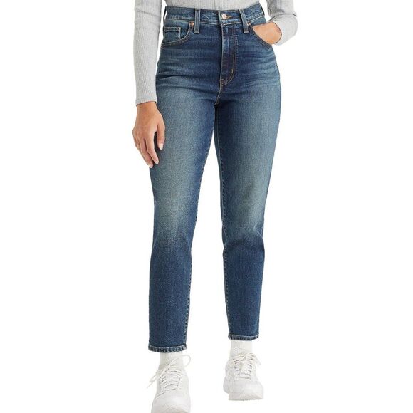 Levi's High Waisted Mom Jeans Tapered Stretch Size 24 x 29 Dark Wash Blue - Picture 3 of 11